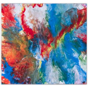 Tableau abstrait rouge et bleu moderne "Pytcol" – Œuvre unique par Denis Regoin