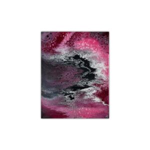 Le tableau Flamyz évoque des vagues de matière contrastées, entre roses profonds, noirs, blancs et infini du rêve.